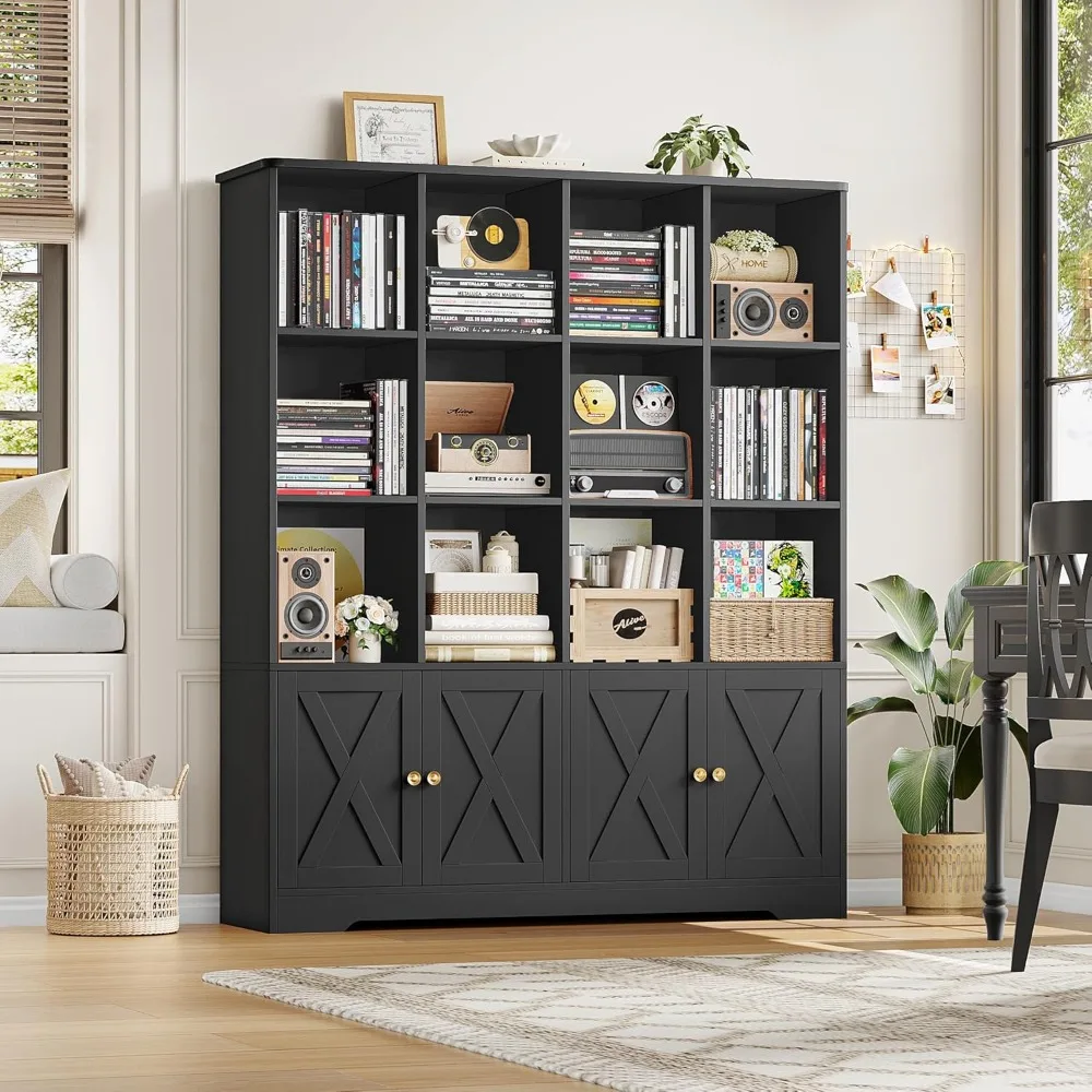 

Double Wide Kids Bookcase with 4 Doors, 47.6 Wide Storage Bookshelf for Children
