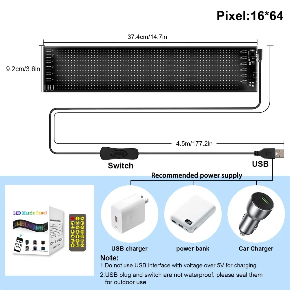 LED Car Sign Programmable LED Matrix Panel Flexible Screen Display Animation Message APP Control for Cars Shop Party Festival