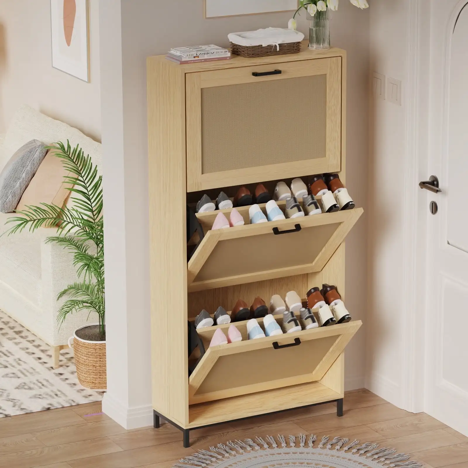 

Shoe Cabinets with 3 Flip Drawers,Narrow Shoe Storage Cabinet for Entryway