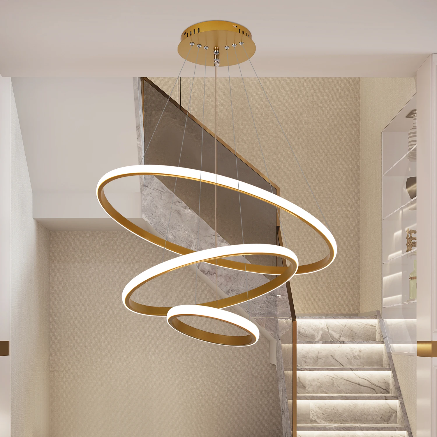 3-Ring Pendelleuchten, Moderne Kreisförmige Dimmbare Hängelampe Verstellbar mit Fernbedienung Deckenleuchte für Küche Esszimmer Wohnzimmer