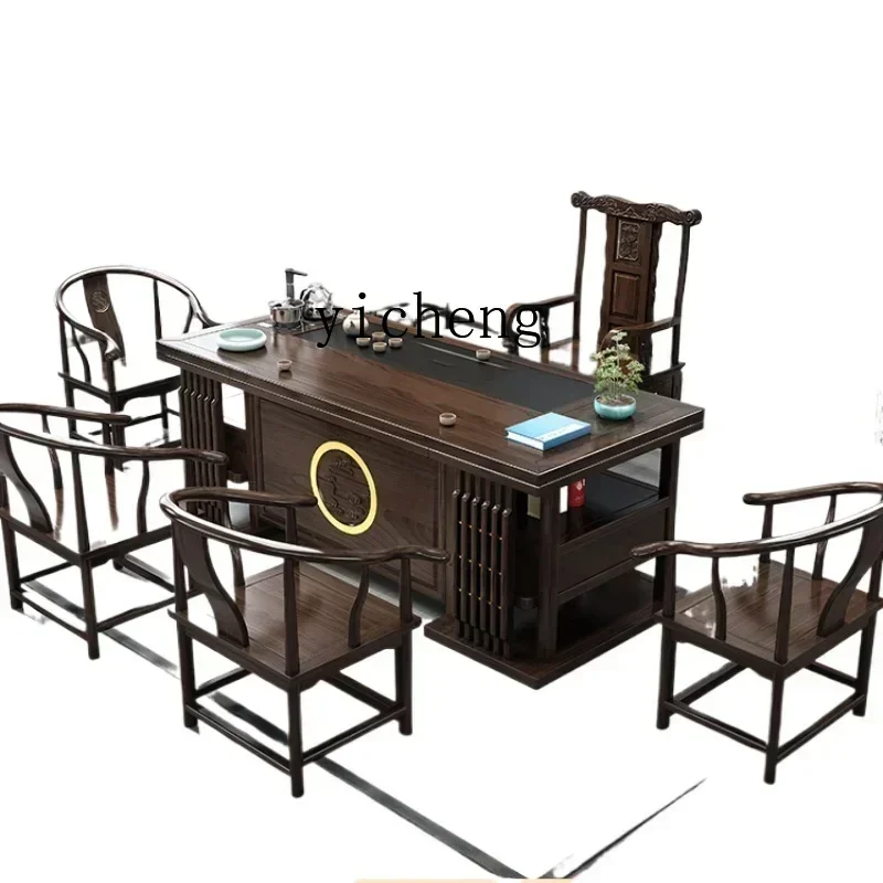 D4-2  solid wood tea table and chair combination one table five chairs coffee table tea set household kung fu tea