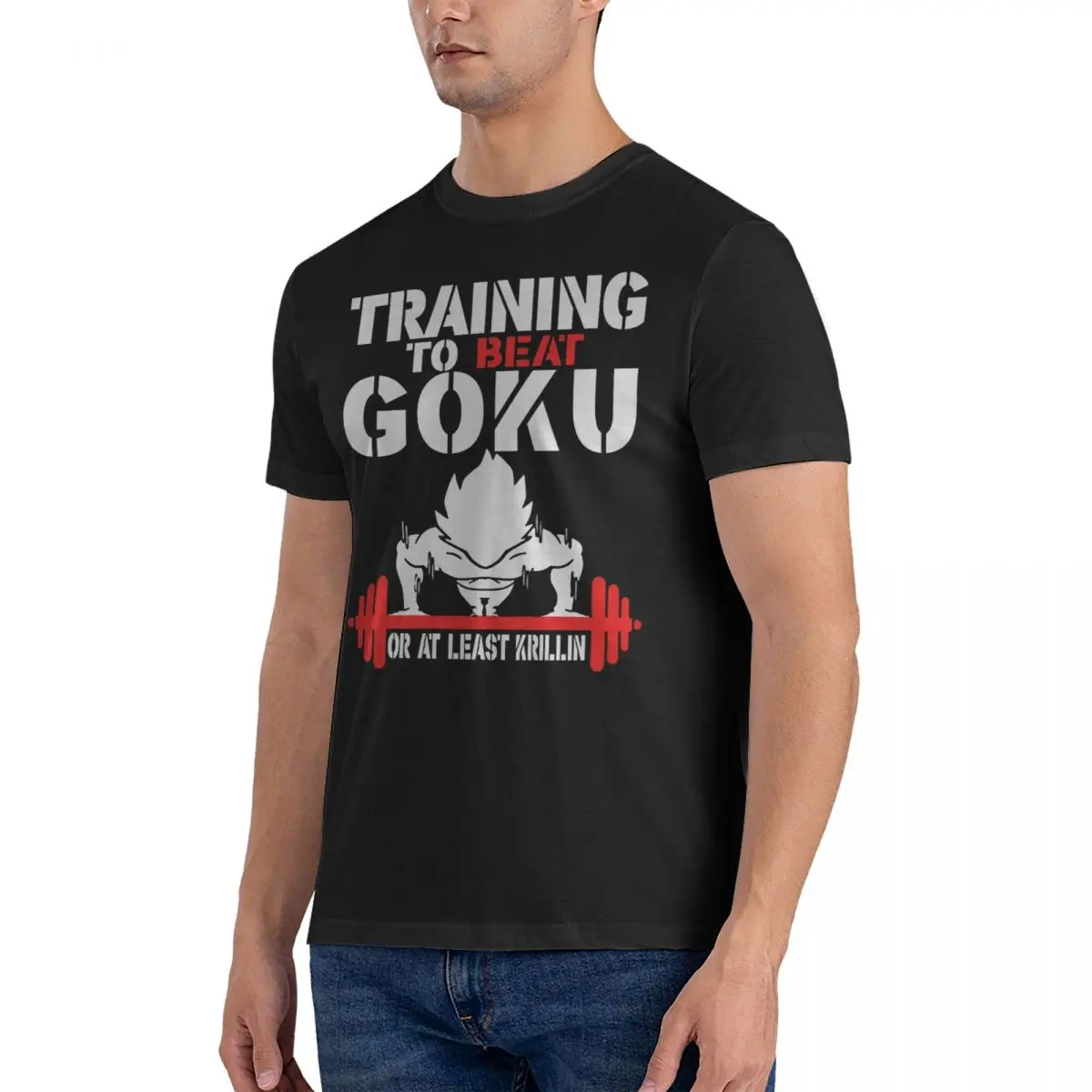 Training To Beat Goku Or At Least Krillin Fitness Gym Men's T Shirt GYM Novelty Tee Shirt Short Sleeve Round Neck T-Shirt