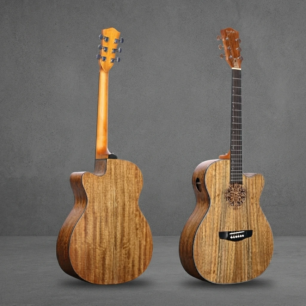 Side Sound Port Acoustic Guitar, Cutaway Body, Floral Rosette, Chrome Tuners, Slim Neck, Glossy Finish, 6 Strings for Practice