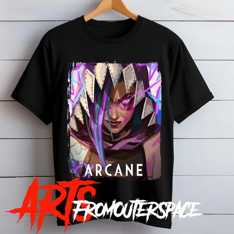 Jinx Arcane T-Shirt Japanese Anime Cartoon Jinx Black T-Shirt 059