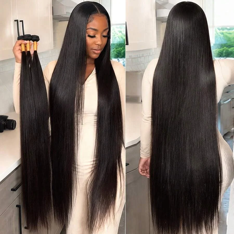 Smilegirl 15A Human Hair Bundles Bone Straight Bundles Human Hair 100% Unprocessed Brazilian Virgin Hair Quick Weave Extensions Natural Black 22 24 26 28 Inch