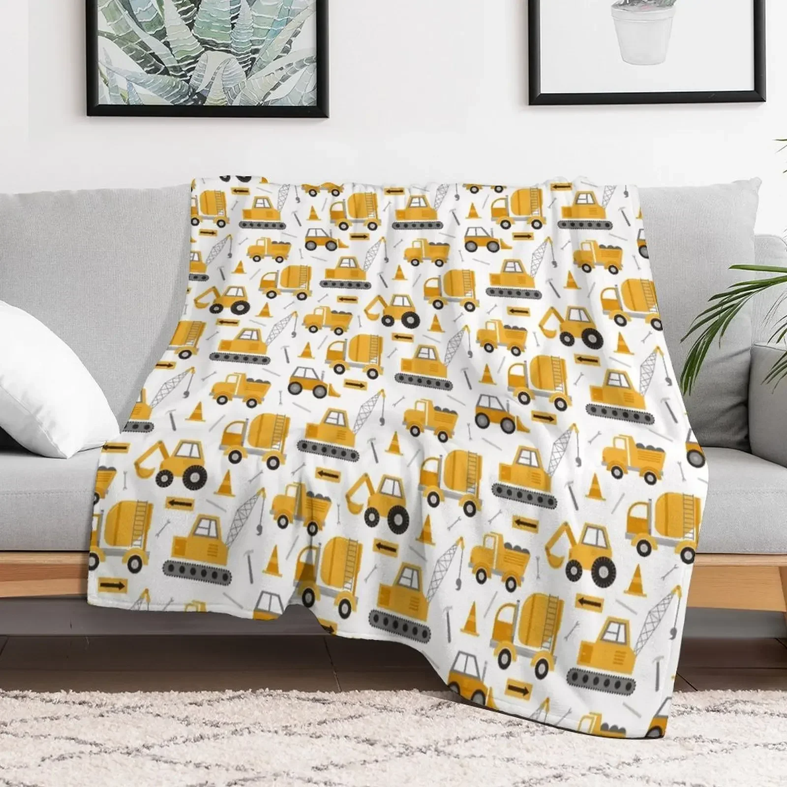 Construction Trucks Throw Blanket Summer Picnic Blankets