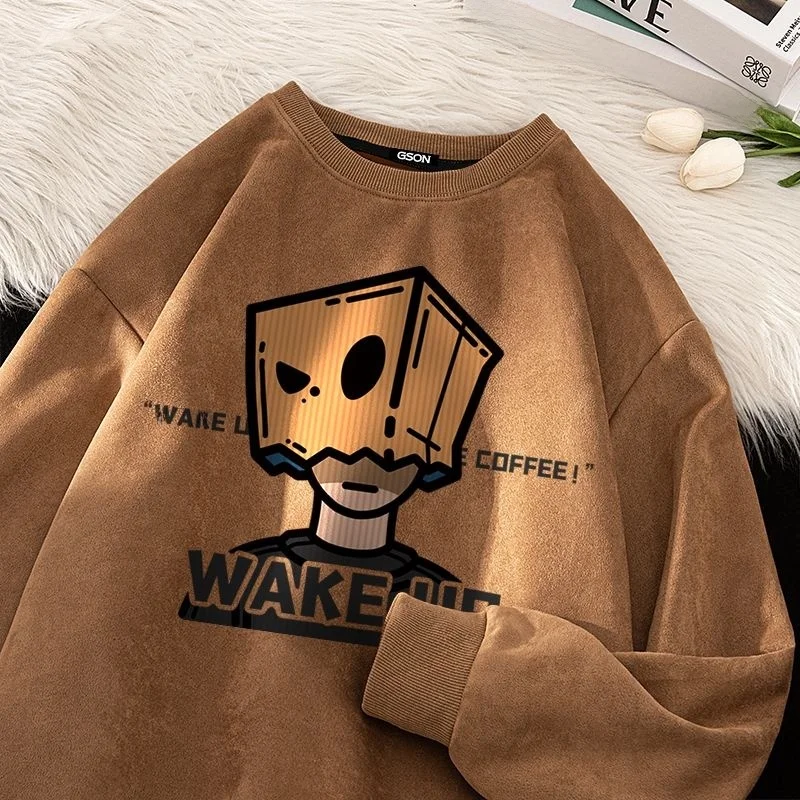 

Мужской утепленный свитшот оверсайз с круглым вырезом, осенне-зимний, винтажный, плотный, молодежный, модный, немнущийся