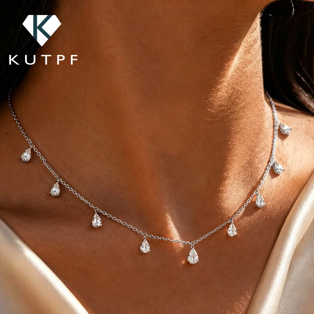 0.5carat Pear Cut Moissanite Diamond Drop Necklaces for Women 925 Sterling Silver Bridal Neckchain Fine Jewelry with Certificate