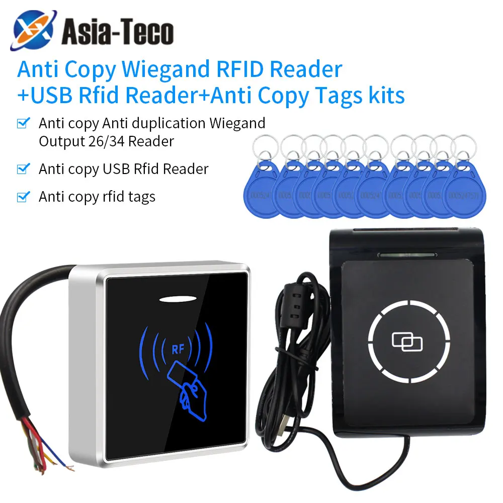 

Copy-proof Encrypted RFID Access Control Kits 125Khz Wiegand Slave Card Reader + USB Card Sensor Reader + Uncopyable ID EM Card