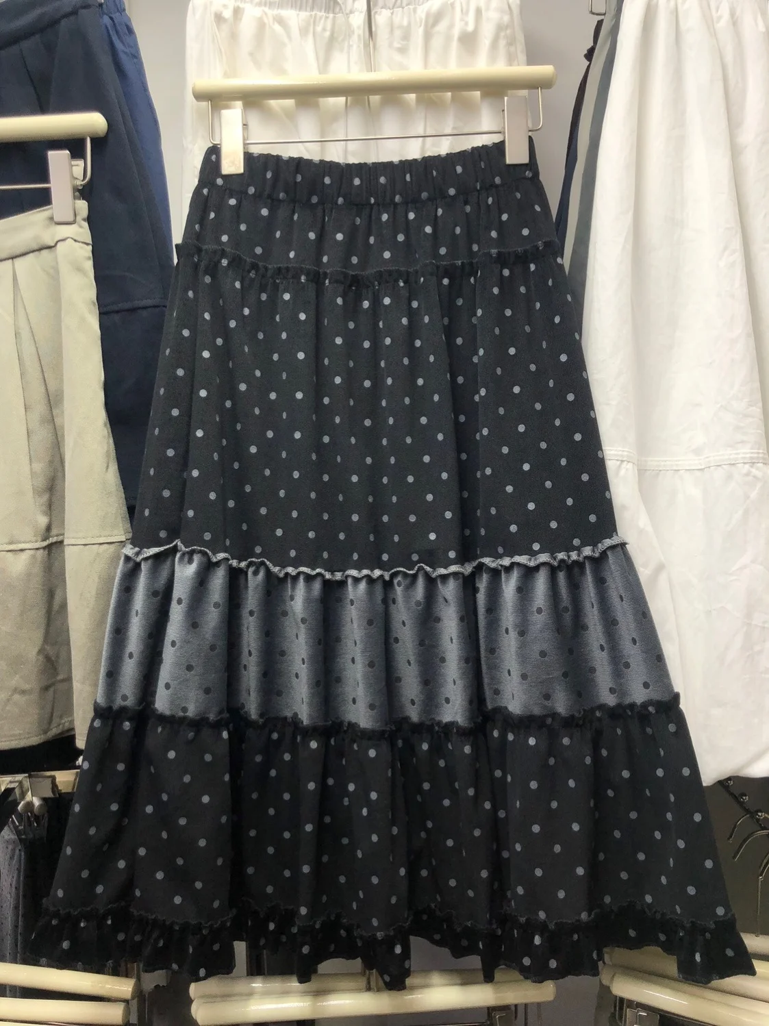 Velvet A-Line  Skirt Polka Dot Patchwork Pleated Lace Cake Skirt High Waist Polyester Fiber Other Materials Skirts