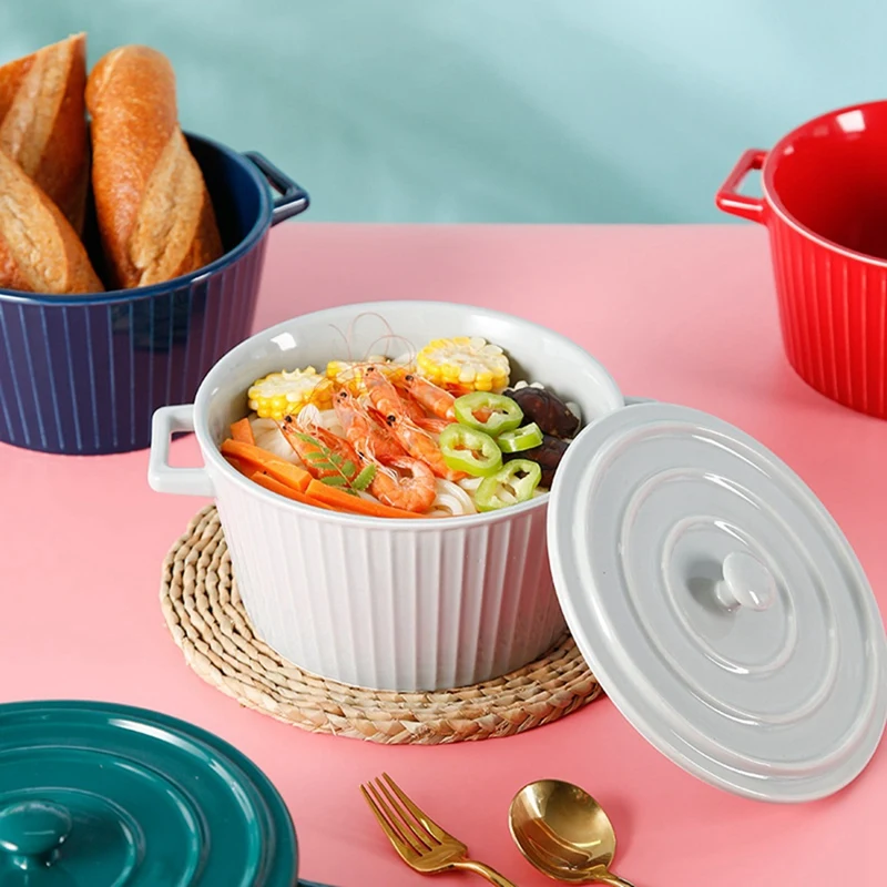 

BEAU-Binaural Soup Bowl Large Household Ceramic Big Bowl Instant Noodle Bowl With Lid Japanese Creative Soup Bowl Tableware