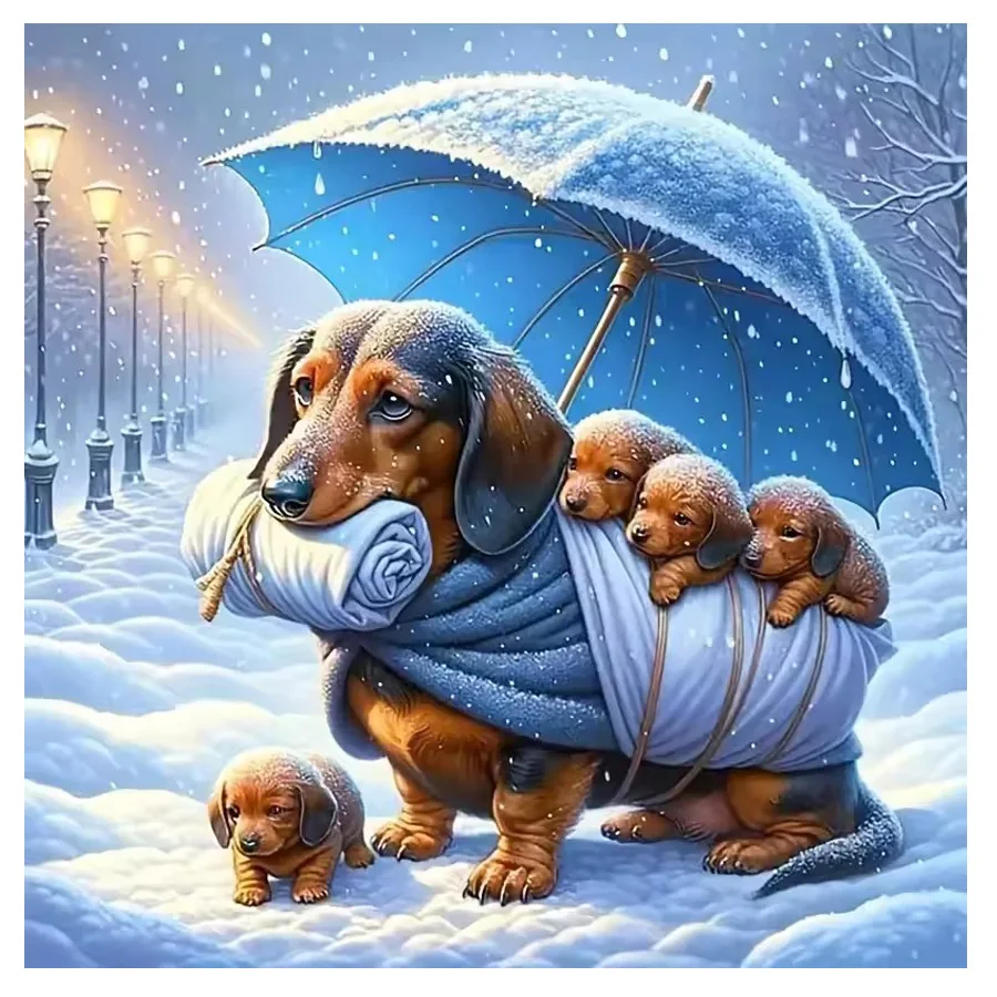 

Алмазная картина колбаса собака мама и щенок полная квадратная круглая Алмазная мозаика снежный зонтик украшение стены горный хрусталь фотографии