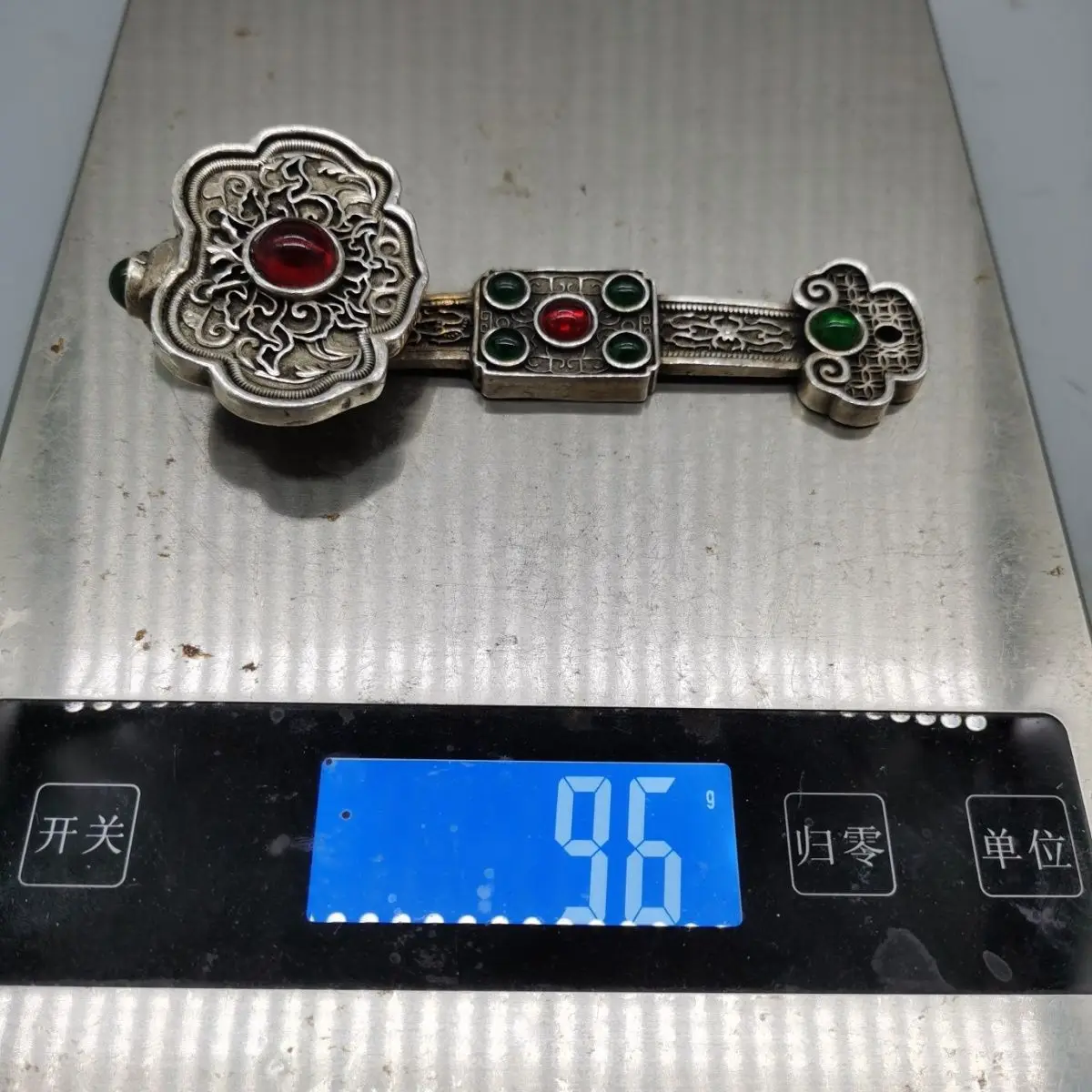 Antique old objects collection Qianlong year ruby ruby Ruyi rich auspicious white copper Ruyi ornament