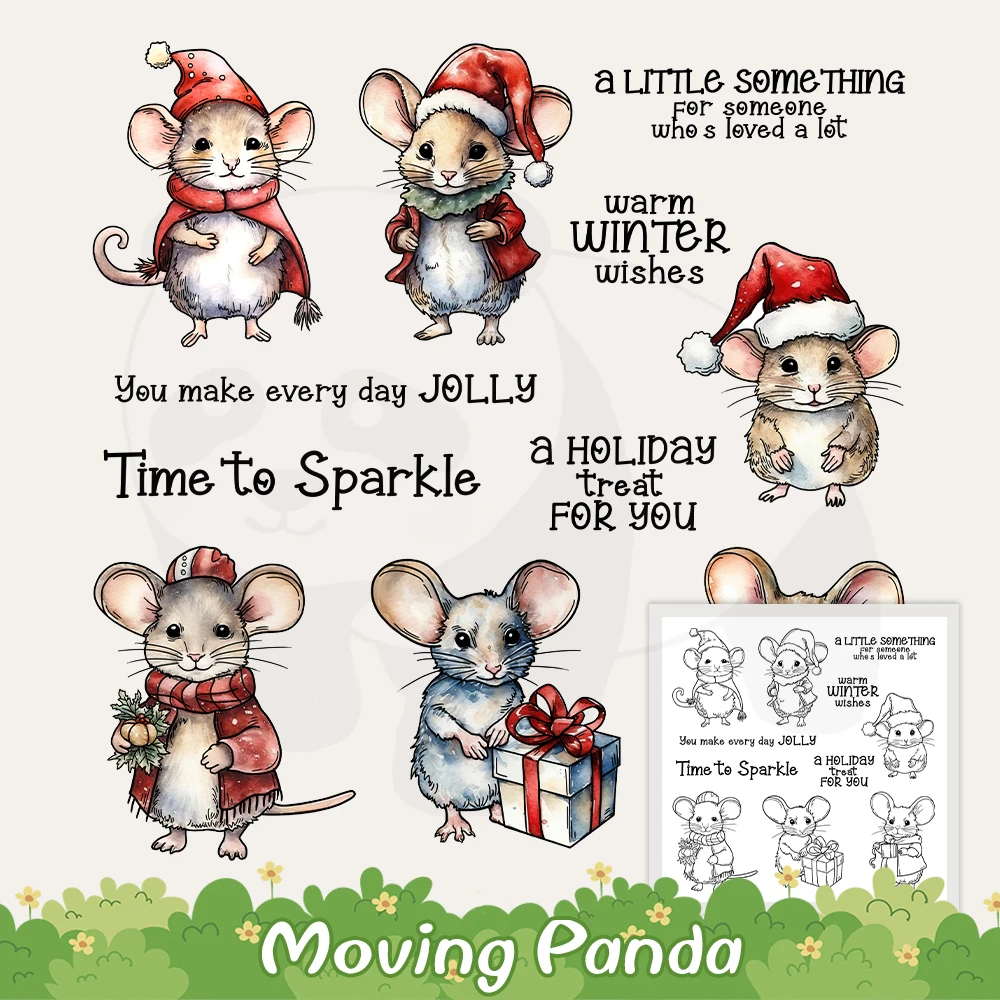 Christmas Cute Mouse Metal Cutting Dies Clear Stamp DIY Scrapbooking Dies Silicone Stamps For Cards Albums Crafts Decor