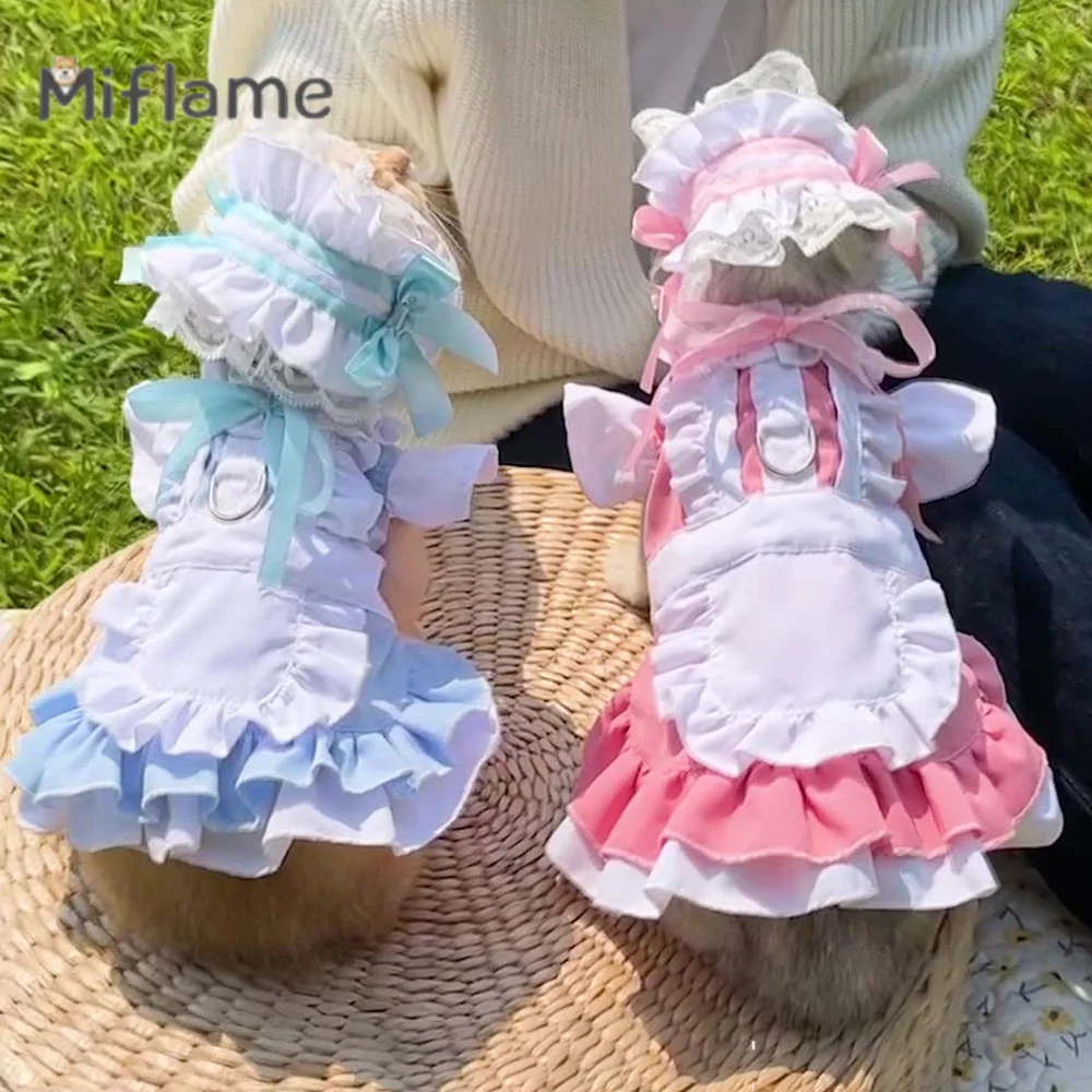 

Miflame Small Medium Dog Maid Clothes Spring Summer Cat Dog Dress French Bulldog Pomeranian Schnauzer Tractable Dog Walk Skirt