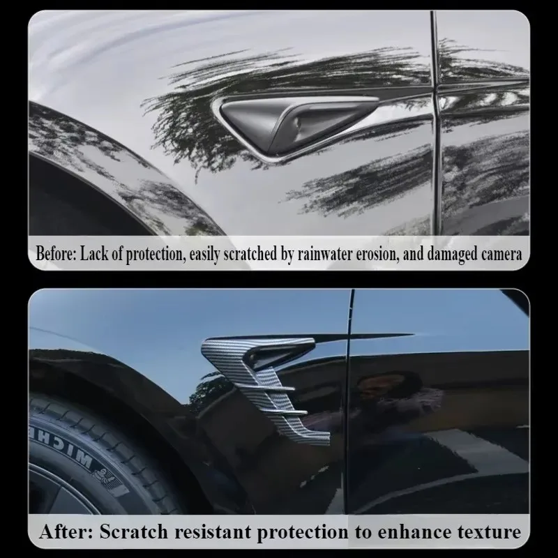 For Tesla Model Y/3 Highland 2024 Car Stickers Side Camera Protector Covers Carbon Fiber Flank Spoiler Wing Decorative Guards