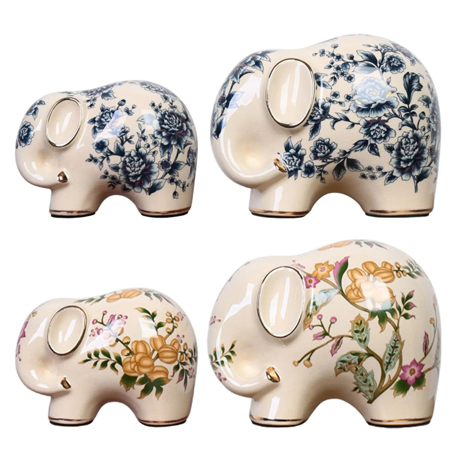 

2x Ceramic Elephant Statues Collectible Figurines Cabinet Animal Sculptures