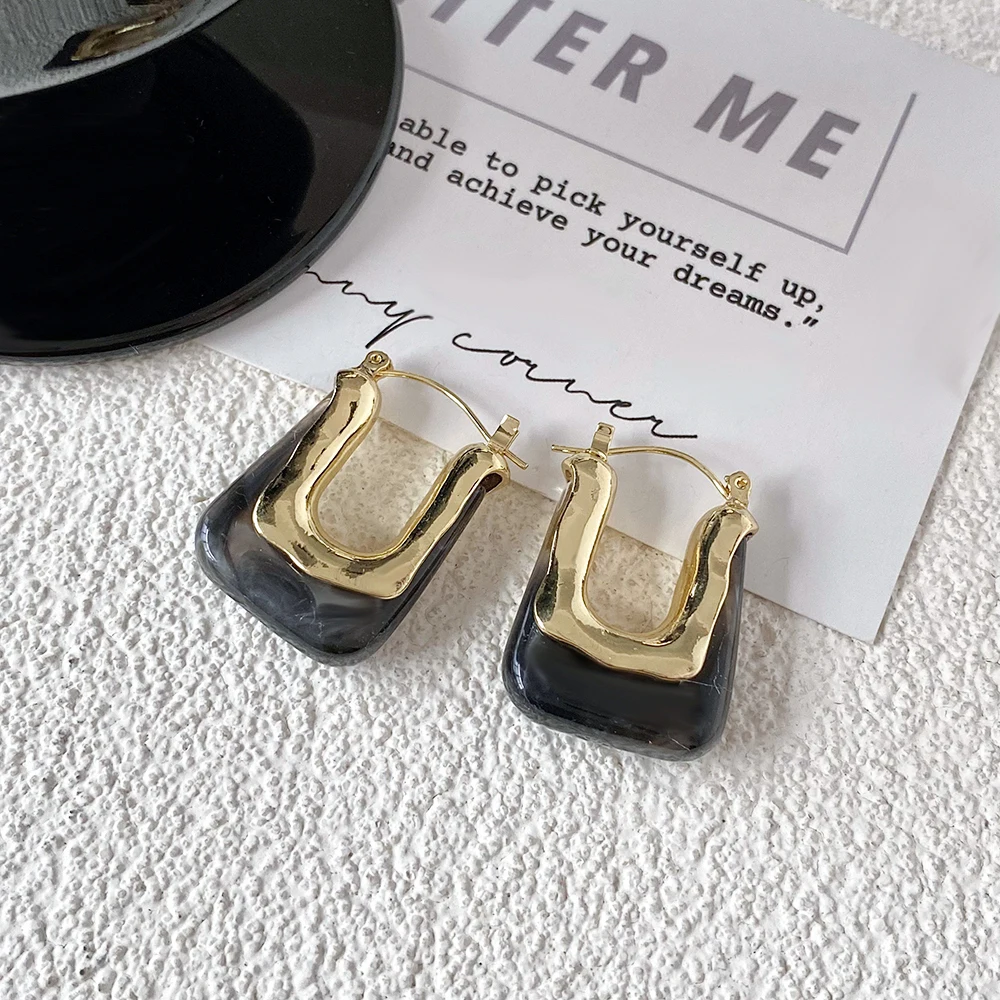 Lifefontier Vintage Black Enamel Resin Geometric Drop Earrings For Women Exaggerate Heart Round Bamboo Earring Pendant Jewelry view 5