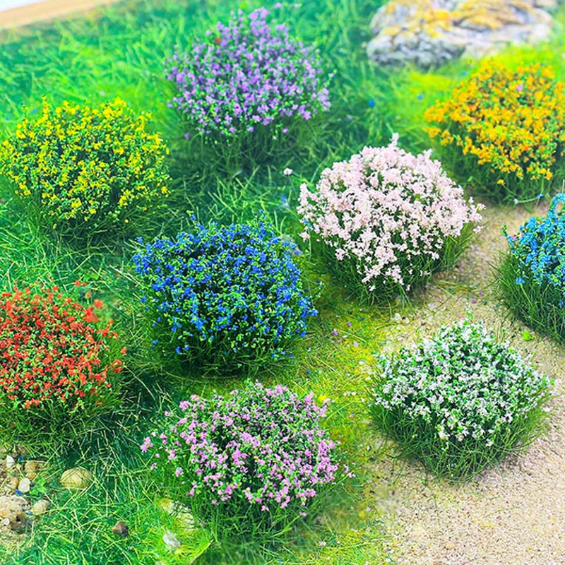 8pcs Random Color Sand Table Simulation Flower Cluster Model Set, Train Railway Simulation Bush Grass Cluster Model Making