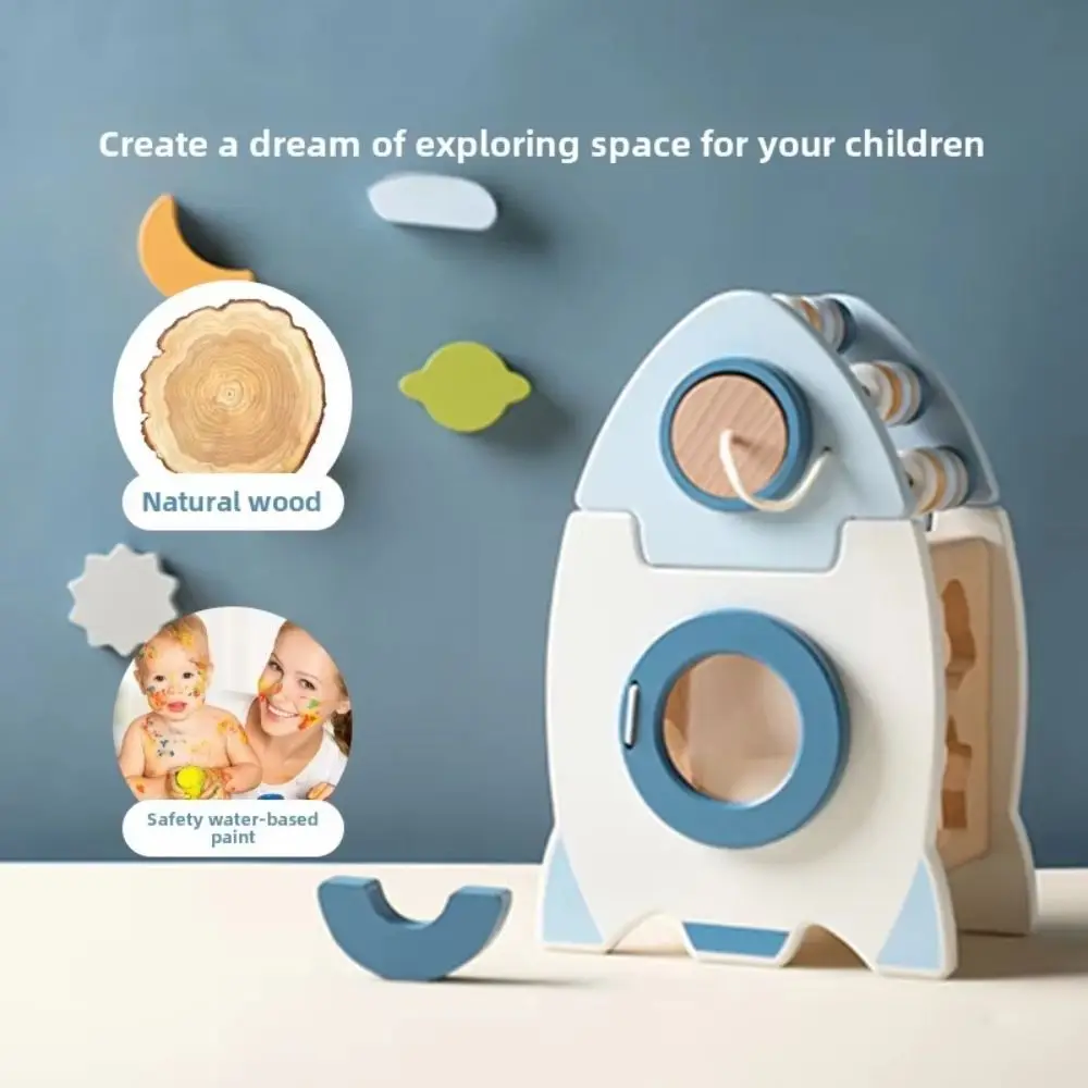 

Shape Cognitive Rocket 5-in-1 Baby Toys Montessori Early Education Baby Wooden Stacked Toy Shape Sorter Portable