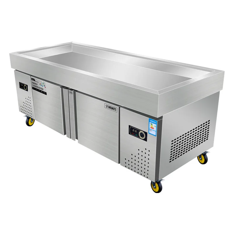 Stainless Steel Seafood Ice Counter, Commercial Order-Taking Counter, Dual-Temperature Refrigerated (Customized)
