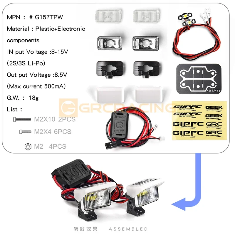 CGRC 1 Set LED-Scheinwerfer für 1/10 RC Crawler Car Traxxas TRX4 Defender Bronco TRX6 G63 AXIAL SCX10 RC4WD D90 Teile