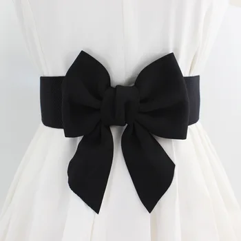 New Fashion Elegant Large Bow Elastic Belts for Women Wide Side Belt Dress Female Jeans Waistband Trouser Accessory