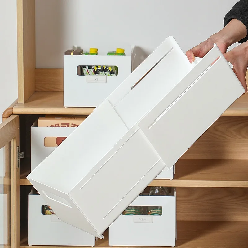 For Household Kitchen Cabinets, Right-angle Storage Boxes, Retractable Desktop Snacks, Cosmetics, Mask Storage Baskets