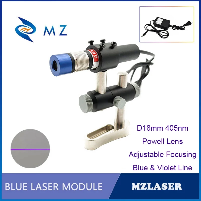 

Adjustable Focusing Powell Lens D18mm 405nm 50mW Blue & Violet UV Line Laser Diode Module With Bracket And Adapter Industrial