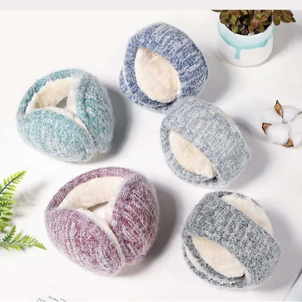 Back Worn Design Mohair Fleece Earmuffs Stretch Lightweight Knitted Ear Warmers Portable Lining Foldable Ear Protector