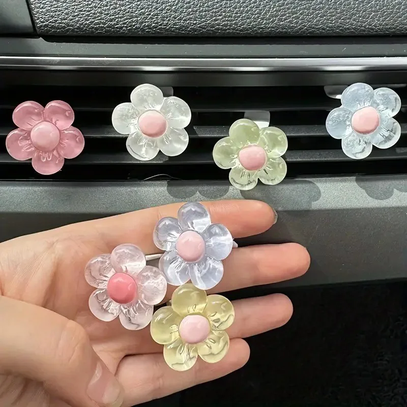 6pcs Cute Flower Aromatherapy Car Air Outlet Decoration Perfume Clip Air Freshener Colorful Flora Decor Auto Accessories