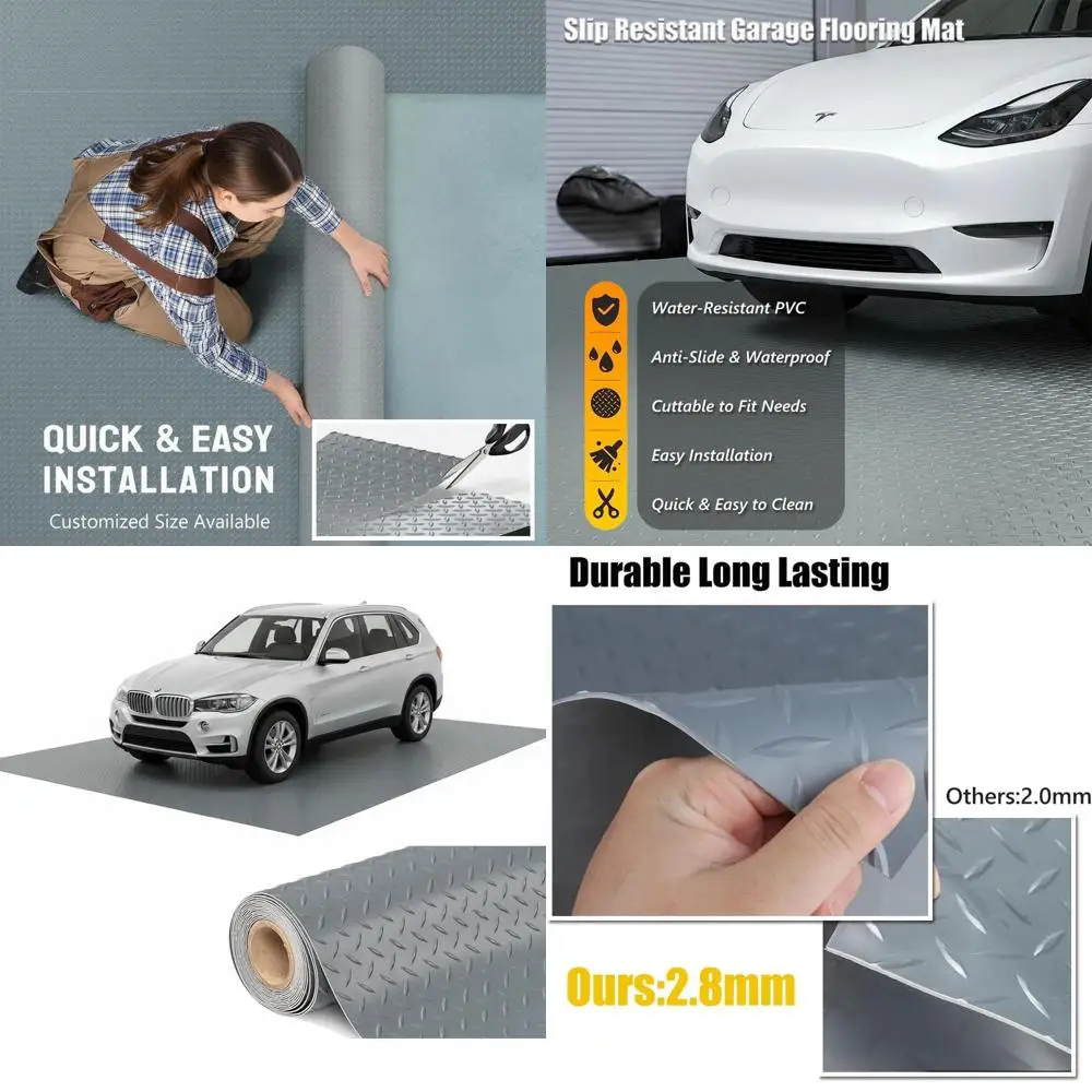 

Толстый ПВХ-коврик для пола гаража, 6 футов x 8 футов, сверхпрочный, водонепроницаемый, противоскользящий, для автомобилей, прицепов, внедорожников, подвалов, спортзалов (серый)