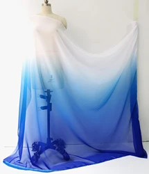 Soft 30D Chiffon Fabric Sheer Dancing Dress Material Blue White Gradient Chiffon Cloth Tecido