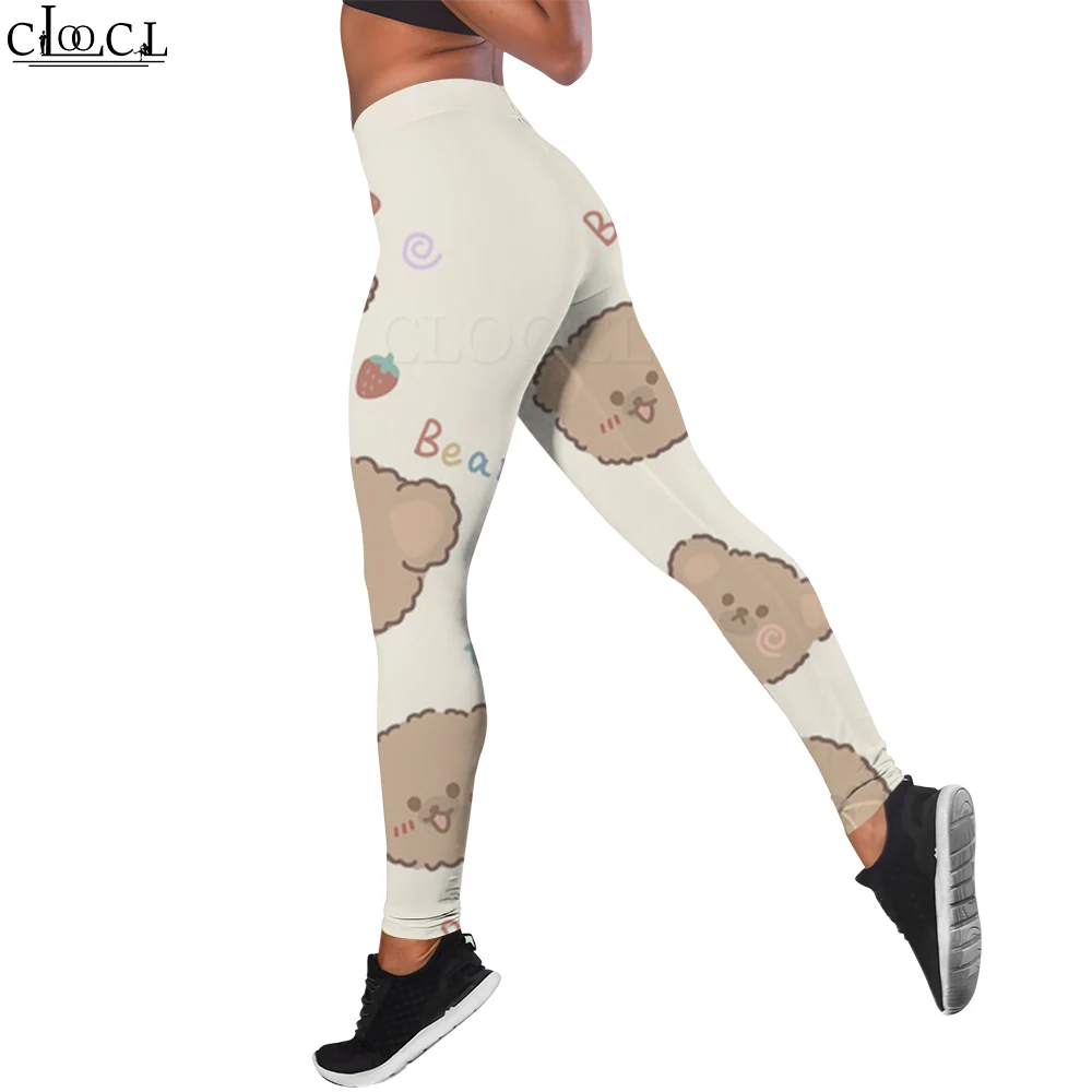 

CLOOCL Fashion Workout Trousers Women Seamless Legging Brown Bear Print Casual Legins Pants Clothing