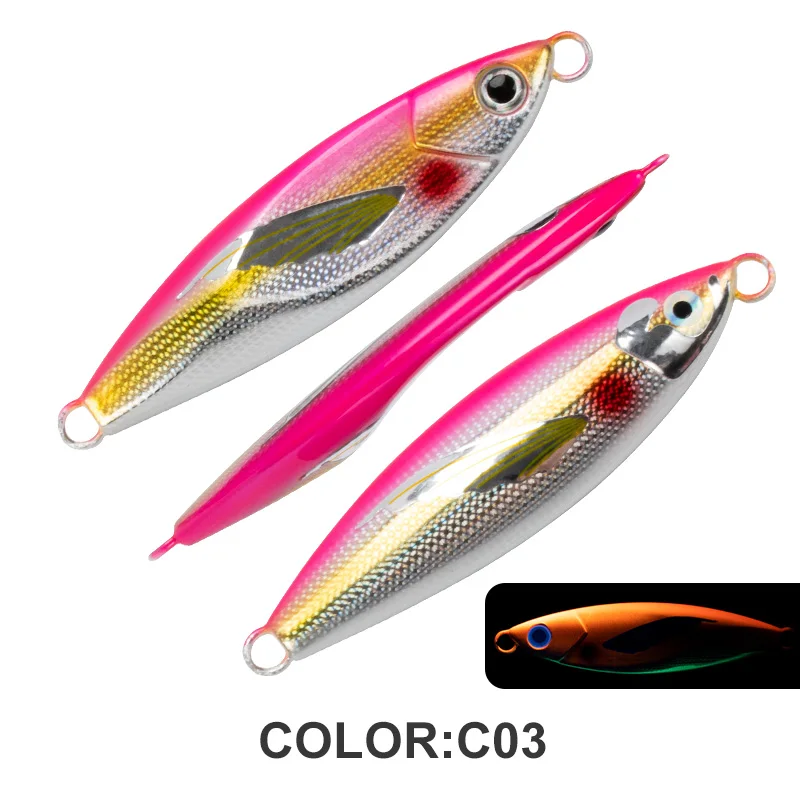 TEASER J114 60g 80g 130g 150g Metall Jig Köder Flache Form Salzwasser Langsam Sinkende Trolling Köder UV leuchtende Angeln Jigging Köder – Detail 16