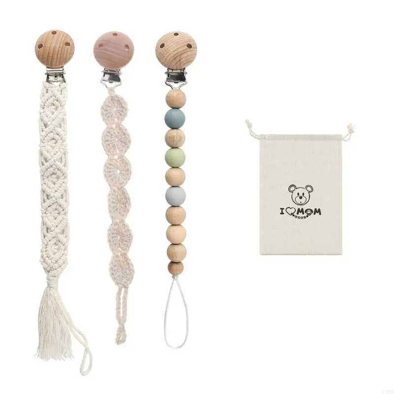 

Ремешок для соски, связанный крючком, и силиконовый зажим для пустышки с бусинами, подарок для прорезывания зубов, 3/4 шт., L8RB