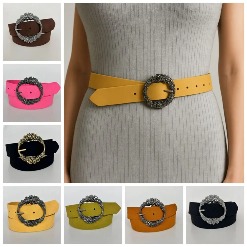 Retro Flower Microfiber Belt Alloy Y2k Bohemian Belt Korean Style Pants Decorative Jeans Waistband Ladies