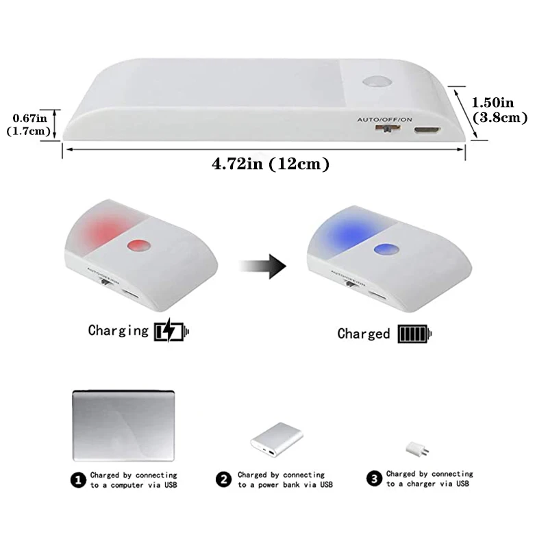 Luz de inducción de movimiento PIR para armario, luz nocturna para escalera, cocina, pasillo, lámpara de pared LED para armario, paquete de 1 o 2