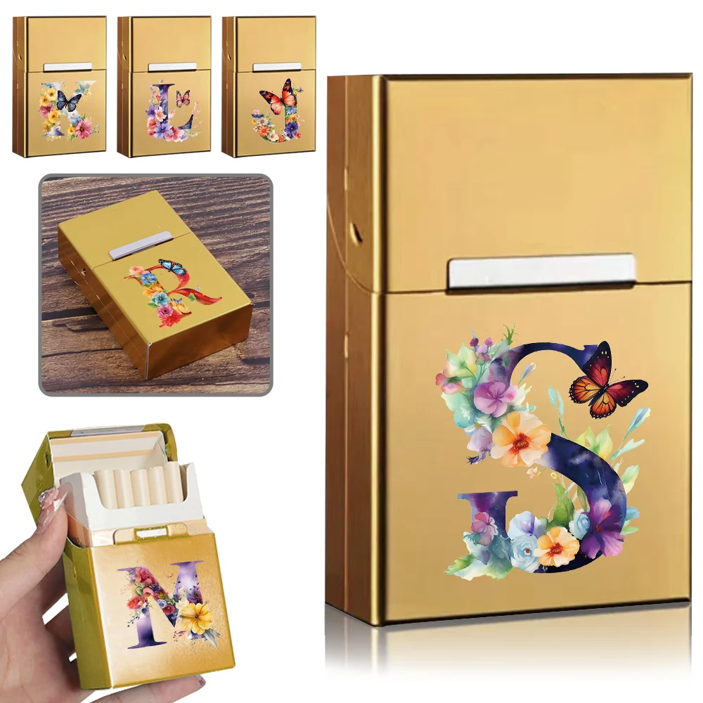 

Metal Cigarette Case Portable Cigarette Protect Cover Holder Organizer Tobacco Storage Box Smoking Gift Butterfly Letter Pattern