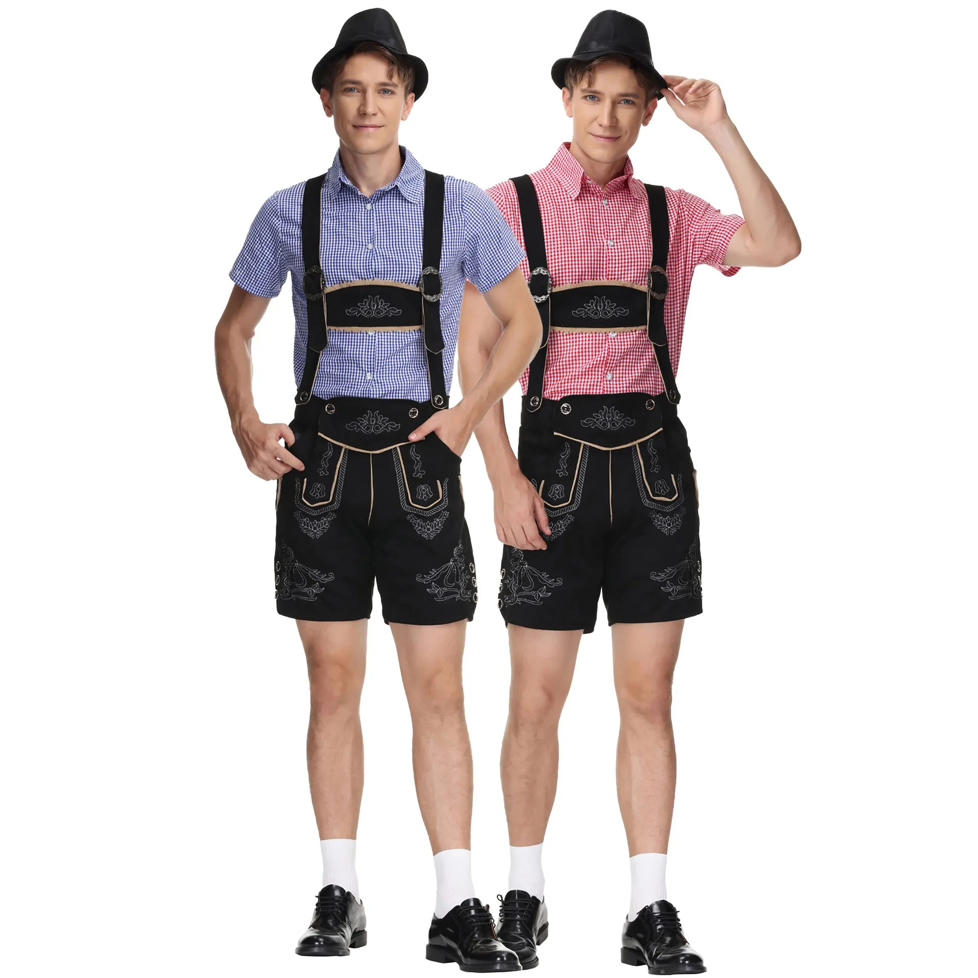 

M-XL Men's Oktoberfest Costume German Oktoberfest Party Plaid Shirt And Men's Suspenders Pants Performance Costume
