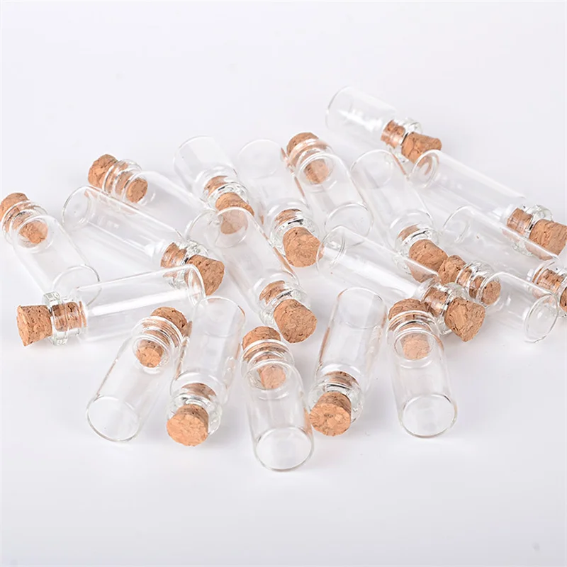 1000pcs Dia10mm Cork Stopper Glass Bottles DIY Birthday Gift Transparent Empty Message Wishing Bottle Wedding Party Decor