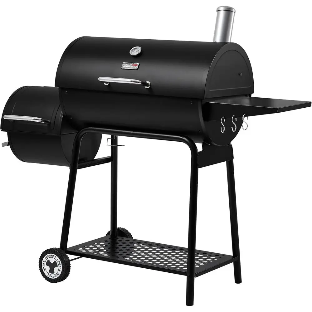 

Уличный гриль-барбекю CC1830M с 30-дюймовым угольным жаровнем, коптильней Oset и подставкой для подогрева, площадь 811 кв. футов. Внутри. Зона для гриля или задний двор