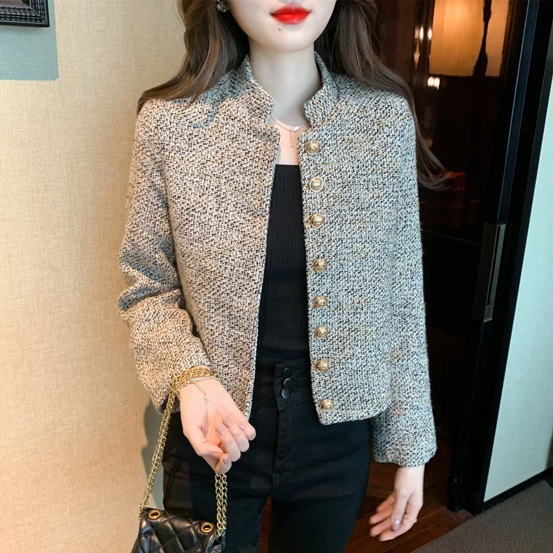 

Small Fragrant Woolen Coat Women's New Autumn Fashion High quality Long Sleeve Single Breasted Short Female Jacket Outerwear