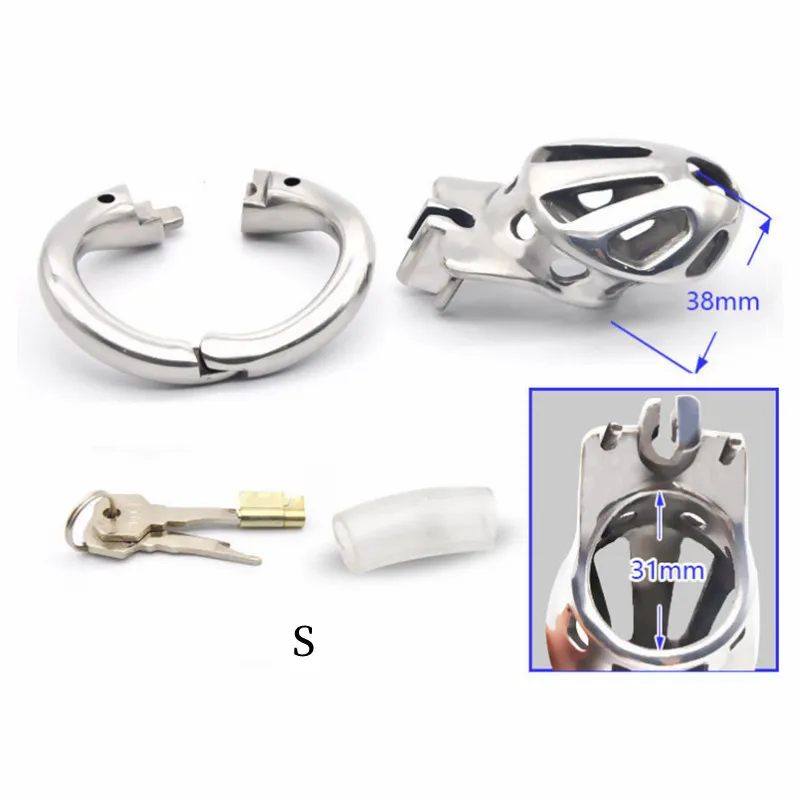 New BDSM Male Stainless Steel Chastity Cages Open Active Ring Design CB Lock Slave Sissy Bondage Metal Cage Penis Ring SexToys18