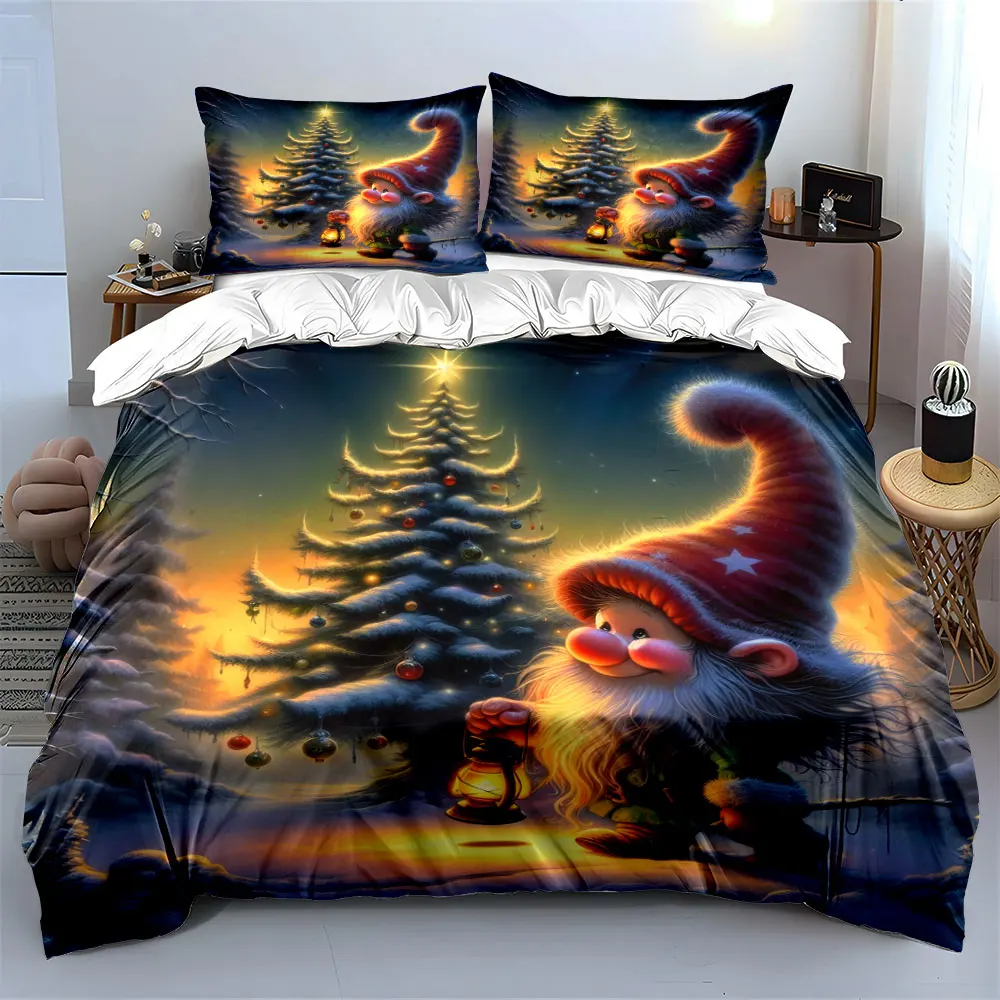 A magical elf walking by a snowy Christmas tree Print Duvet Cover Bedding Set Included 1*Duvet Cover 2*Pillowcases