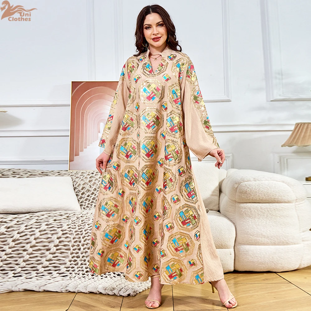 

Ramadan Ethnic Style Muslim Abaya Fashion Sequin Embroidery Evening Dress Dubai Luxury Loose For Women Robes African Prom Kaftan