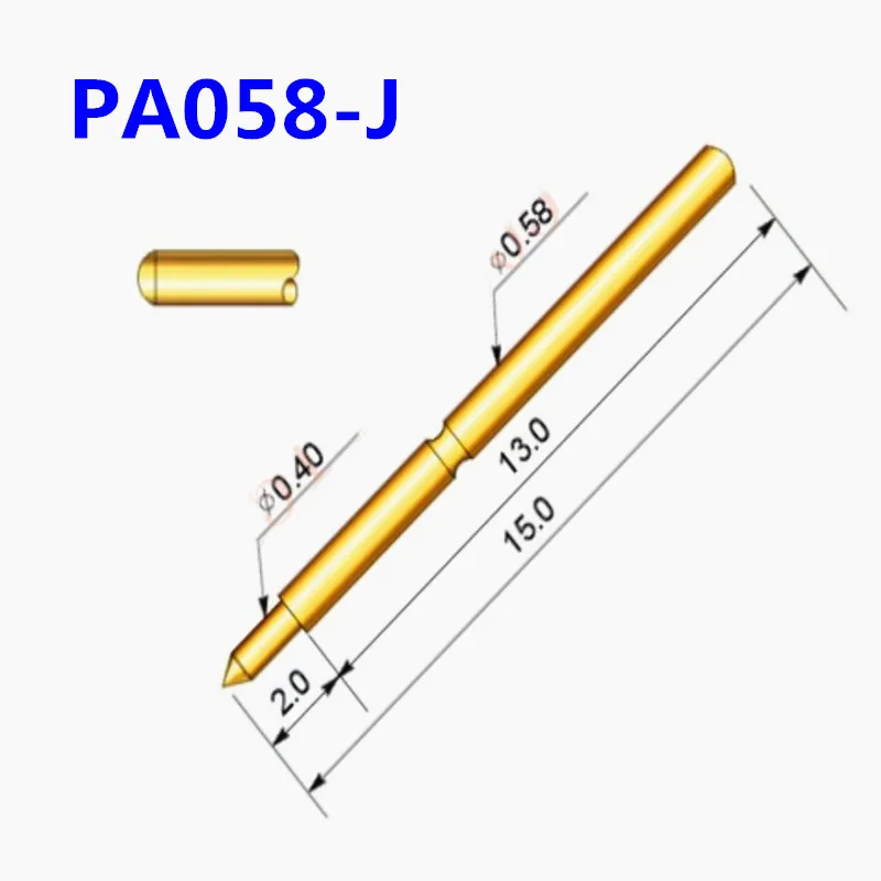 100PCS Gold-plated Spring Test Pin PA058-J Small Round Head Outer Diameter 0.58mm Total Length 15mm PCB Pogo Pin