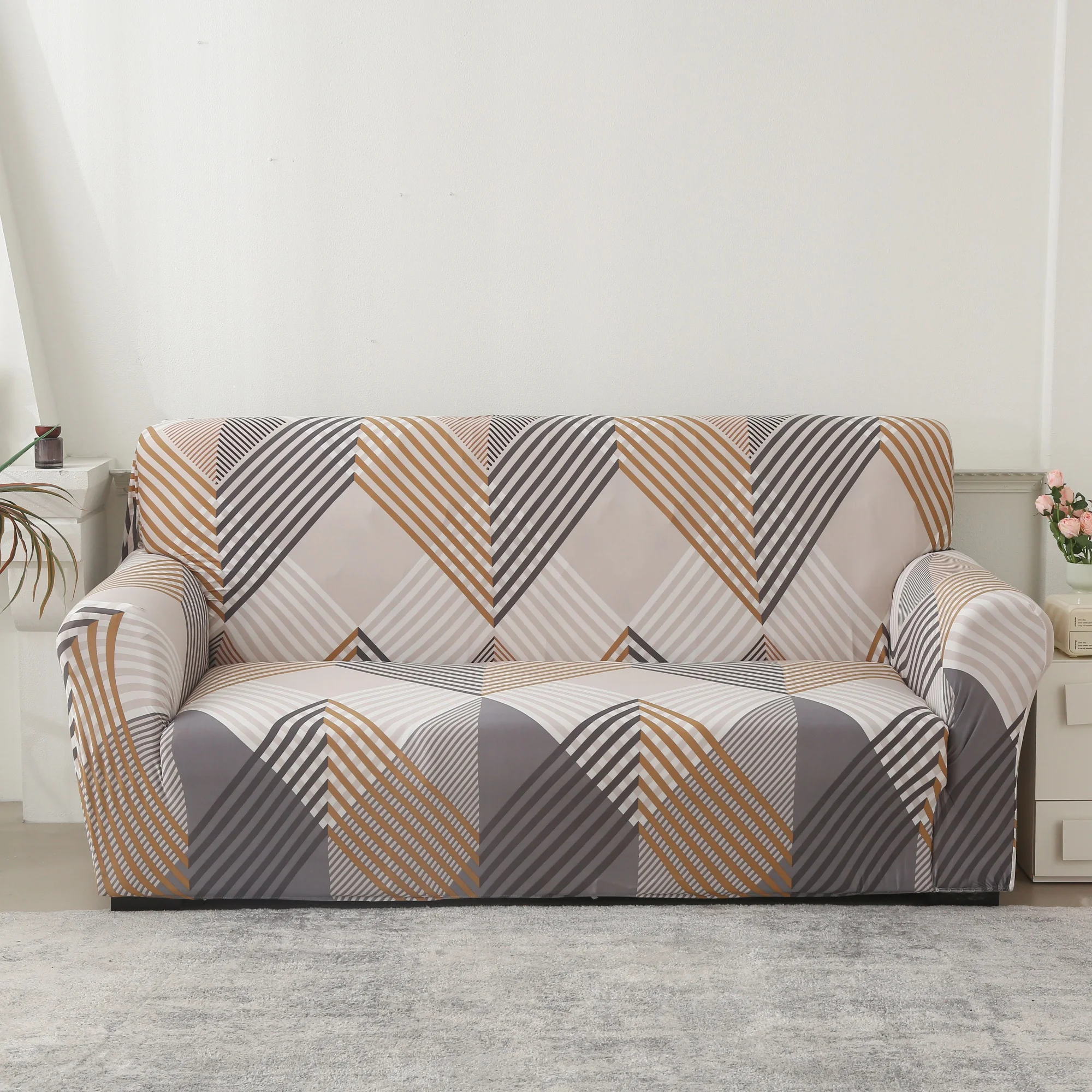 Eleganter geometrischer elastischer Sofabezug – Ganzjährig, weich, bequem, 1/2/3/4 Sitze verfügbar, dehnbarer Stoff, Wohn-/Schlafzimmer, langlebig