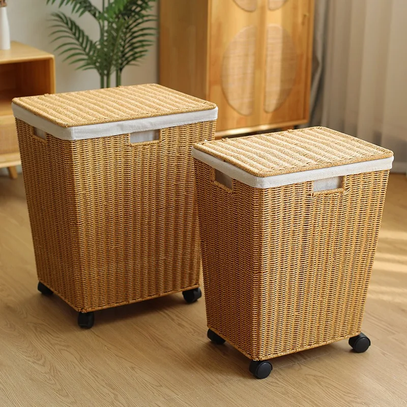 Dirty clothes basket cart, household dirty clothes basket with cover, light luxury dirty clothes storage basket, bathroom