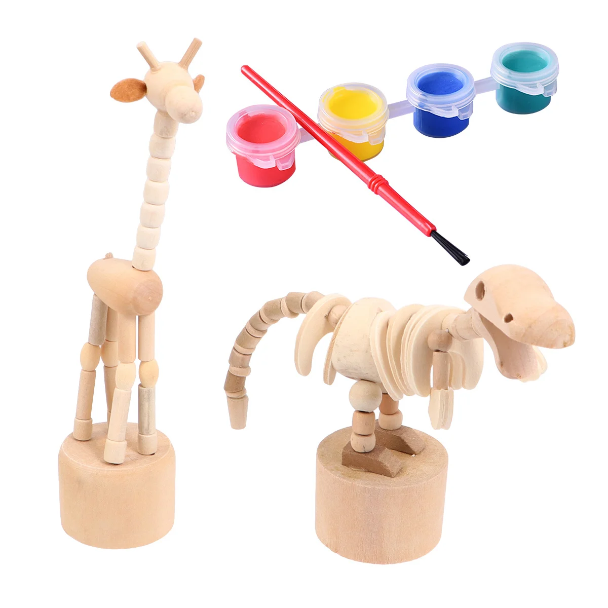 2 Stücke Holz Tier Giraffe Dinosaurier DIY Unvollendete Massivholz Malerei Handwerk Set für Kinder Pädagogische Kunst Desktop Ornament